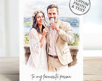 Anniversary Card For Husband Wife - Personalised Custom Portrait Cards, Gift for Couple, Him, Her