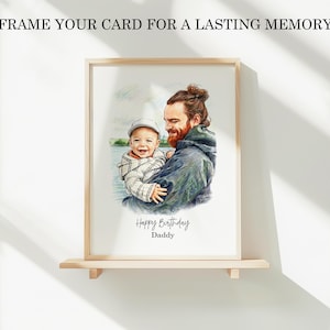 Celebrate your favorite dad with our Custom Dad Portrait From Photo Gifts! Perfect for birthdays, this Personalised Daddy Birthday Card from daughters, sons, kids, or even the baby is a heartfelt way to show appreciation. Add a personal touch with a portrait of him alongside his beloved dog or cat! This unique gift is sure to make any dog or cat dad smile. Make his special day unforgettable with a keepsake that he'll treasure forever. Order now for a memorable gift!