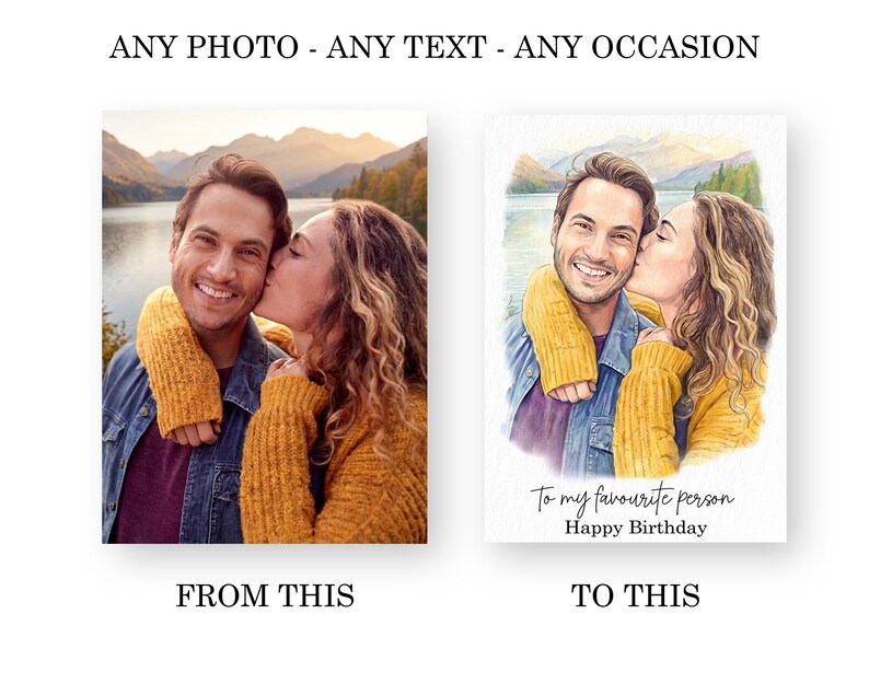 Looking for a special touch for a loved one's birthday? Our custom portrait birthday card is the perfect choice! Personalized for him or her, this unique card is a thoughtful gift for men, husband, brother, dad, mum, wife, friend, or sister. Surprise them with a one-of-a-kind card they'll cherish!