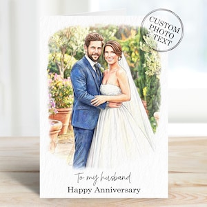 Celebrate your soulmate with a one-of-a-kind Custom Portrait Wedding Anniversary Card for him or her. The perfect personalized card gift for couples, husbands, wives, and parents. Make your wedding anniversary truly special with these bespoke cards that capture your precious memories beautifully.