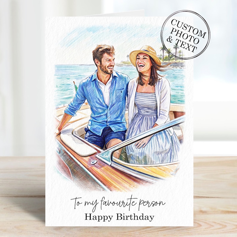 Celebrate a special occasion with a one-of-a-kind touch! This custom portrait birthday card is the perfect personalized gift for the special men in your life - husband, brother, or dad. For the women, surprise your mum, wife, friend, or sister with a unique card tailored just for them. Handmade with love and care, this card is sure to bring a smile to their face. Order yours today!