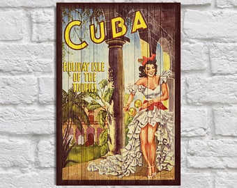 Travel Poster Wood wall art print Cuba Travel decor Cuban Wood signs Travel gifts for Women Travel gift for Men Panel effect Farmhouse decor