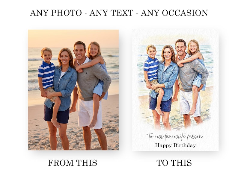 Looking for a special touch for a loved one's birthday? Our custom portrait birthday card is the perfect choice! Personalized for him or her, this unique card is a thoughtful gift for men, husband, brother, dad, mum, wife, friend, or sister. Surprise them with a one-of-a-kind card they'll cherish!