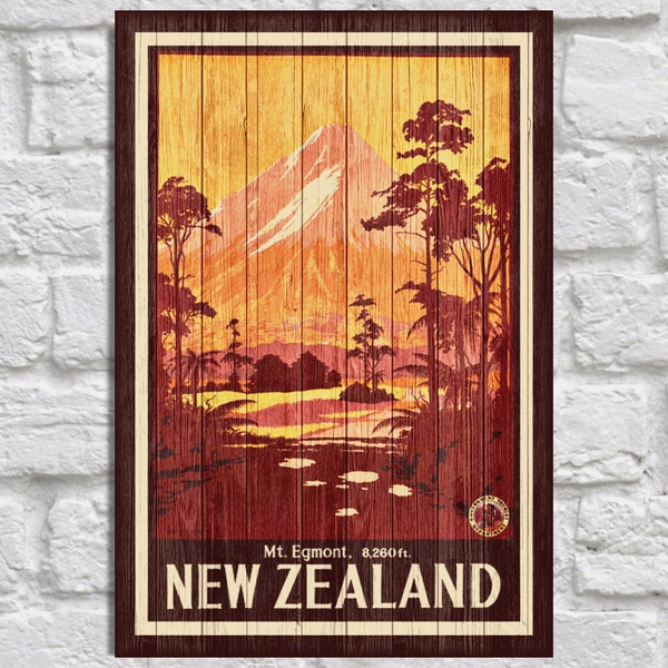 New Zealand Travel Poster Wood wall art decor Retro Travel Poster Gift Wall art Gift Birthday gift for Men Panel effect Wood Art Print