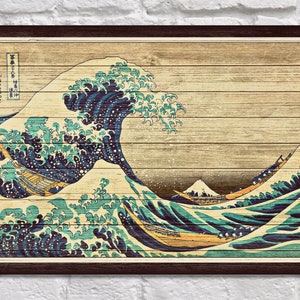 Japanese Wall Art Japandi Mens Gift Japanese Print Wood Wall Art Japanese Gifts for Him Wood Office Decor Gift For Men Panel effect Wood Art