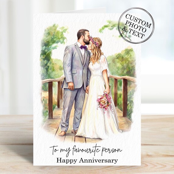 Anniversary Card For Husband Wife - Personalised Custom Portrait Cards, Gift for Couple, Him, Her