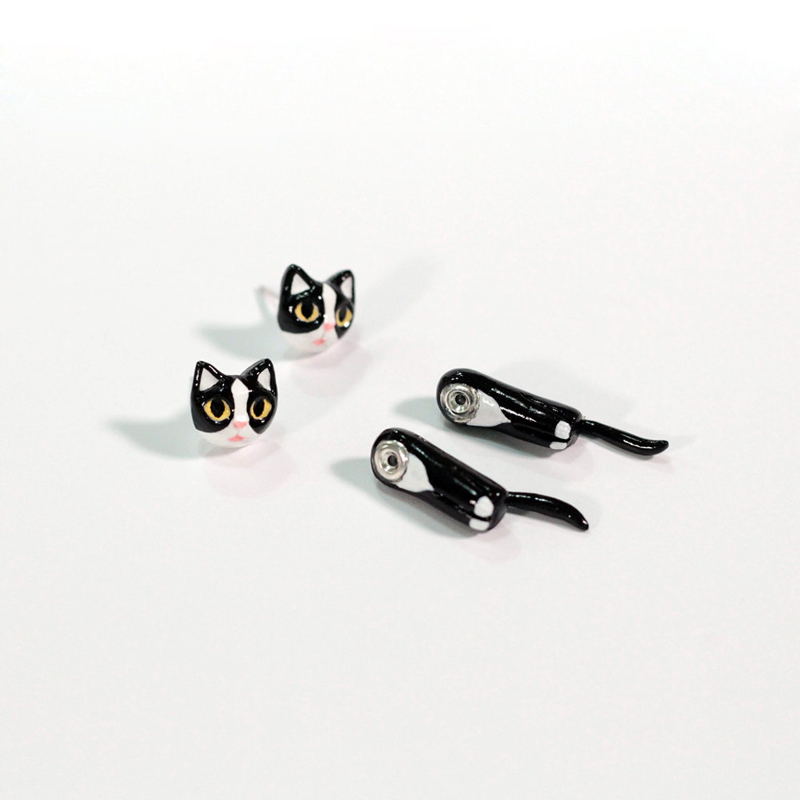 Tuxedo Cat Earrings Cat Stud Earrings Two Piece Earrings Etsy