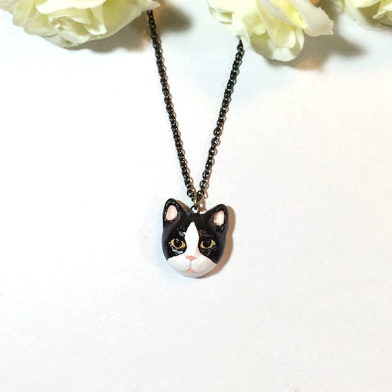 Tuxedo Cat Necklace Black Cat Necklace Black Cat Pendant | Etsy