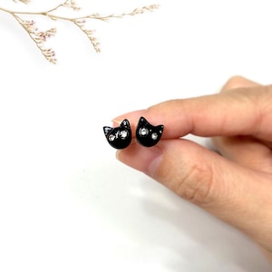 Tiny Black Cat Earrings, Cat Stud Earrings, polymer clay cat, cat sculpture, miniature cat earrings, cat lover gifts