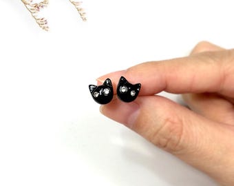 Tiny Black Cat Earrings, Cat Stud Earrings, polymer clay cat, cat sculpture, miniature cat earrings, cat lover gifts