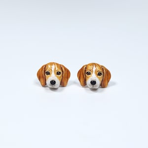 Beagle dog Earrings, Dog Stud Earrings, polymer clay dog, dog sculpture, dog lover gifts