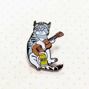 Cat Playing Guitar Pin, Hard Enamel Pin with Rubber Clutch, Cat Enamel Pin, Cat Lapel Pin, Funny Cat Pin, Cat Lover Gift
