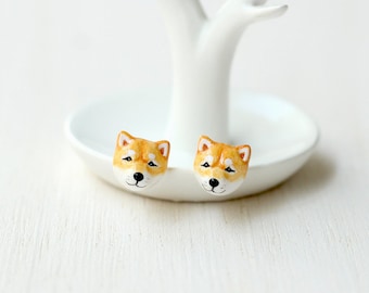 Shiba Inu Dog earrings, Dog Stud Earrings, polymer clay dog, dog sculpture, dog lover gifts