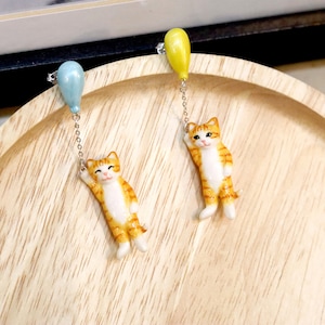 Orange cat with balloon Earrings - Balloon cat collection, Dangle & Drop Earrings, Orange cat earrings, Balloon cat earrings