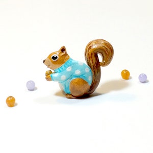 Squirrel wearing polka dot sweater Brooch, Squirrel Pin, Squirrel Brooch, Squirrel sculpture, animal lover gifts, Handmade pin one of a kind