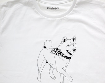 Shiba Inu Dog T-Shirt | Shiba Dog T-Shirt | Funny Unisex White T-Shirt | Cute Cat Brothers Design | Super Soft 100% Cotton, Dog Lover Gift