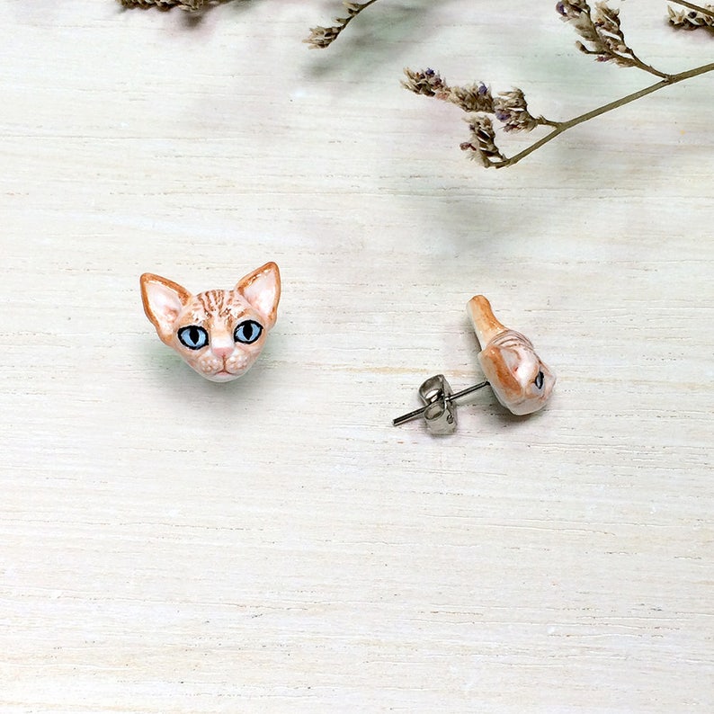 Sphynx Cat Earrings Cat Stud Earrings Tiny Cat Earrings Cat Etsy
