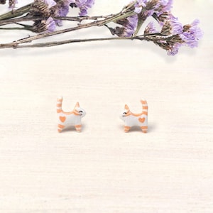 Tiny Orange Cat Earrings, Cat Stud Earrings, Miniature cat earrings, Tiny cat earrings, polymer clay cat, cat sculpture, cat lover gifts