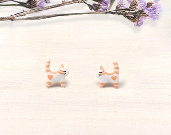 Tiny Orange Cat Earrings, Cat Stud Earrings, miniature cat, polymer clay cat, cat sculpture, cat lover gifts
