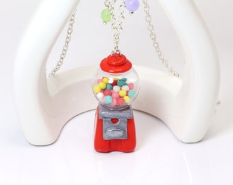 Gumball machine necklace, Miniature Gumball machine, Mini Candy machine, Mini Candy dispenser