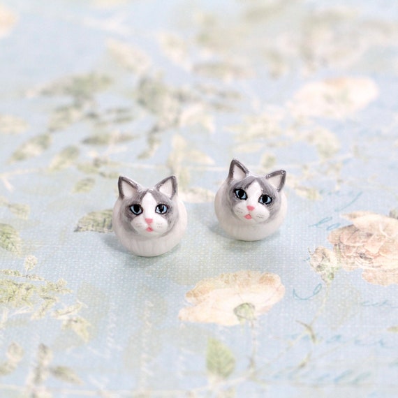 Polymer clay cat earrings discount