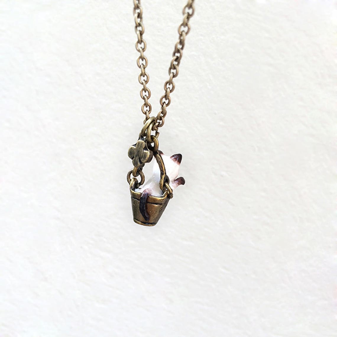 Tiny Siamese Cat in the Bucket Necklace Cat Pendant Etsy