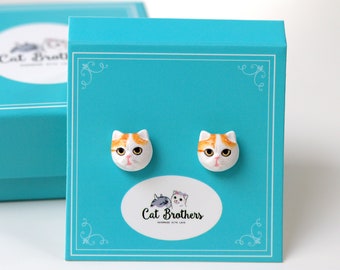 Exotische kattenoorbellen korthaar, kattenstekers, kat van polymeerklei, kattensculptuur, miniatuur kattenoorbellen, geschenken kattenliefhebber