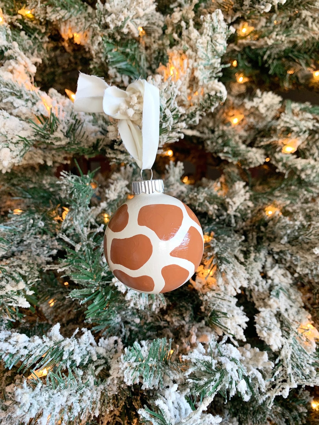 Painted Christmas Tree Ornament, Animal Print, Giraffe Print, Safari Decor, Boho, Whimsical