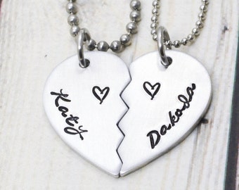 Personalized Couple Jewelry - Couple Necklace Set - Broken Heart Necklace - Half Heart Necklace - Split Heart Necklace - Girlfriend Gift