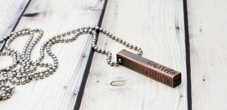 Father/'s Day Gift for Him Hand Stamped Personalized Mens Copper Bar Necklace Anniversary Gift for Husband