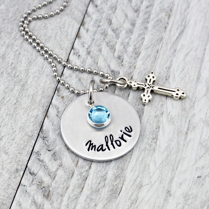 Grabado Cruz de Plata Collar Personalizado para Bautismo,Bautizo,Comunión