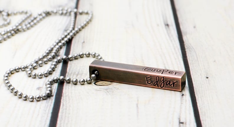 Father/'s Day Gift for Him Hand Stamped Personalized Mens Copper Bar Necklace Anniversary Gift for Husband
