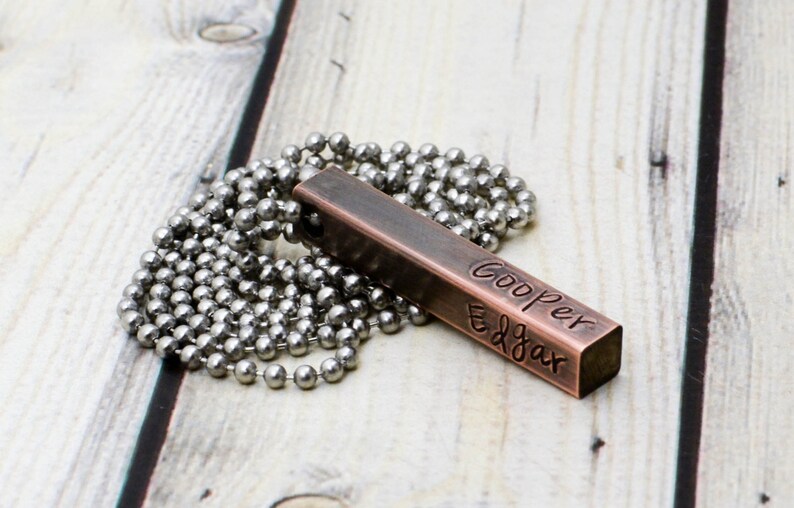 Father/'s Day Gift for Him Hand Stamped Personalized Mens Copper Bar Necklace Anniversary Gift for Husband