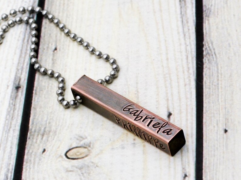 Father/'s Day Gift for Him Hand Stamped Personalized Mens Copper Bar Necklace Anniversary Gift for Husband