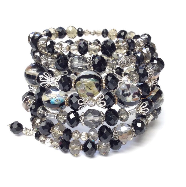 silver bracelet with black beads for women