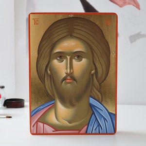 Jesus Christus-Ikone, Byzantiner-Ikone, Orthodoxe Ikone, Ikonographie, Pantokrator, Handgemalte Ikone.