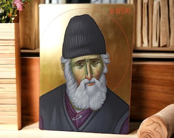 Hand Painted Saint Paisios Icon - Byzantine Orthodox Art