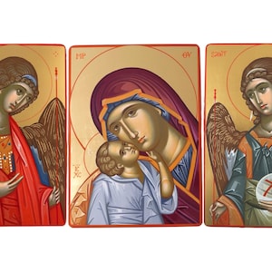 Three pair icons,Hand Painted Icons,Wedding Gift.Handmade icons,Hand painted icon.Byzantine icons.Jesus icon.Mother of God.
