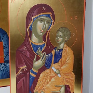 Mother of God,Virgin Mary,Jesus Christ,Byzantine Icon,Orthodox Icon,Iconography,Handpainted Icon,Religious gift,Christian Icon,24k Gold,Art.