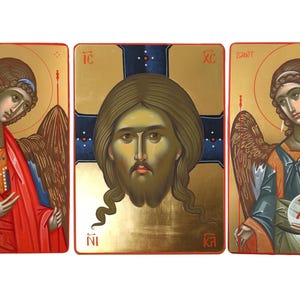 Three pair icons,Hand Painted Icons,Wedding Gift.Handmade icons,Hand painted icon.Byzantine icons.Jesus icon.Mother of God.