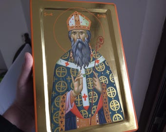 Saint Patrick,Byzantine Icon,Orthodox Icon,Iconography,Handpainted Icon,Religious gift,Christian painting,24k Gold.