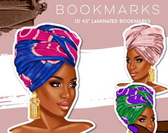 African American Woman Bookmark: Headwrap, Black Girl Reader