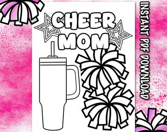 Cheer Mom Coloring Page: Stanley Cup, Pom Poms (PDF Download)