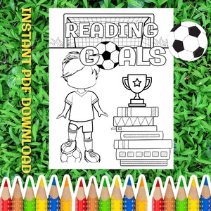 Reading Goals. Coloring Printable. Summer Reading. Reading incentive. Reading Teacher. Back to school. Soccer and reading