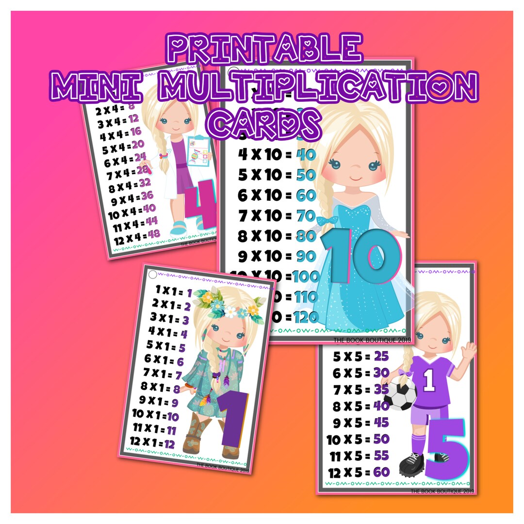 Printable BLONDE Girls Mini Multiplication Flash Cards. Math Practice