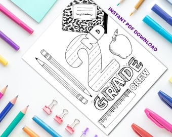 2nd Grade Crew Coloring Page: Back to School Activity (PDF Printable)