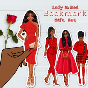 Lady in red bookmarks| Gifts for Readers| Birthday| Girl Friends| Bookmarks| Read Girl| Black girl reads| mother's day| sorority| sisterhood