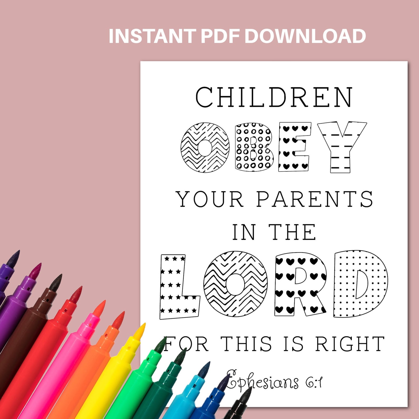 Printable Bible Verse Coloring Page. Ephesians 6:1. Children | Etsy
