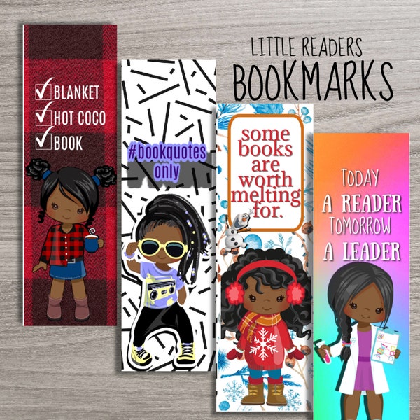 Little readers bookmark bundle. Bookmarks for kids. Little readers. Raising readers. Homeschool. Summer reading. Young black girl gift