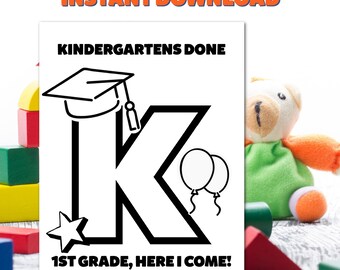 Kindergarten Graduation Coloring Page: First Grade Ready (PDF Download)